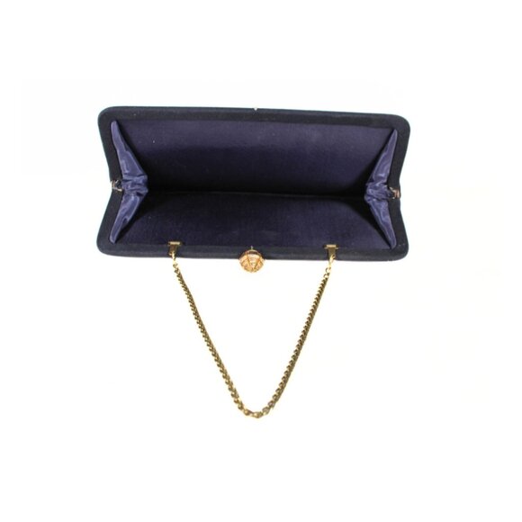Vintage 1960s Navy Blue Convertible Clutch Gold Chain Handle & Snap Closure - Picture 6 of 12
